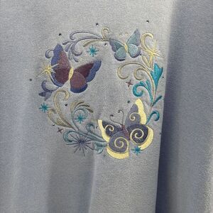 Vintage Blue Embroidered Butterfly Grannycore Fairy Sweatshirt Size XXL 42/22W